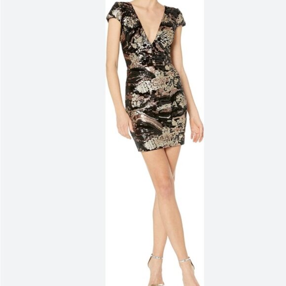 Dress the population Sequin Evening Dress Brown Sz. L - Picture 2 of 8